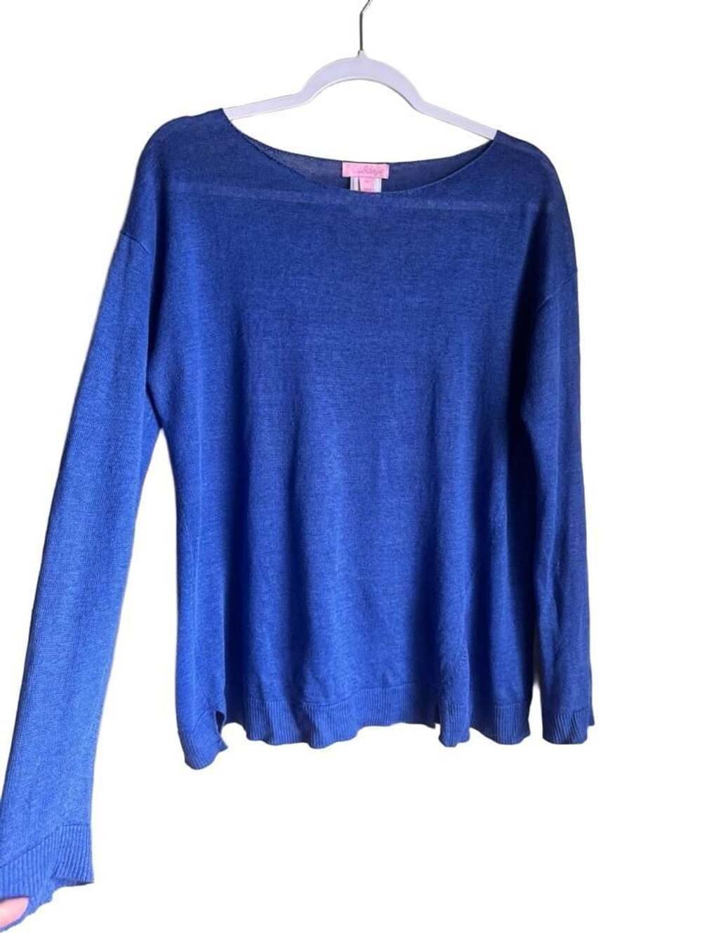 Lilly Pulitzer Alana Linen Sweater Size M Blue Long Sleeve Boatneck